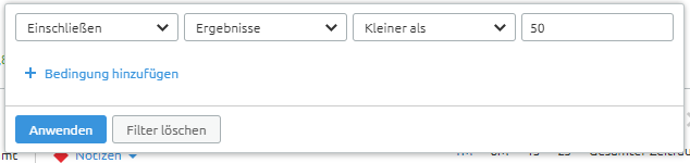 SEMrush Ergebnisse-Filter