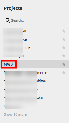 Showing projects in semrush tool
