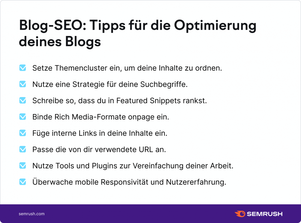 Blog SEO tips list infographic
