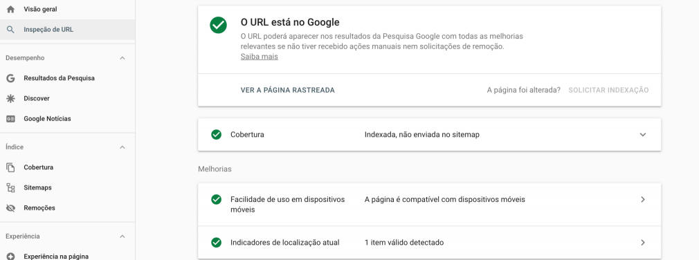 Url indexação Google Search Console