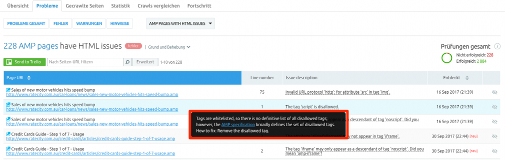 Beschreibung der Fehler "Tag script is disallowed"