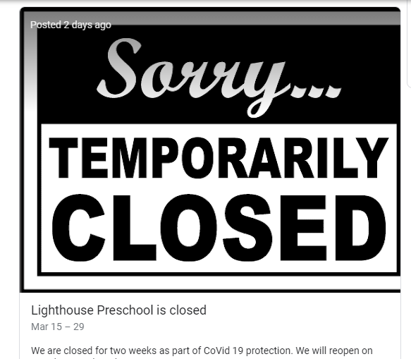 Temporarily Closed Google post