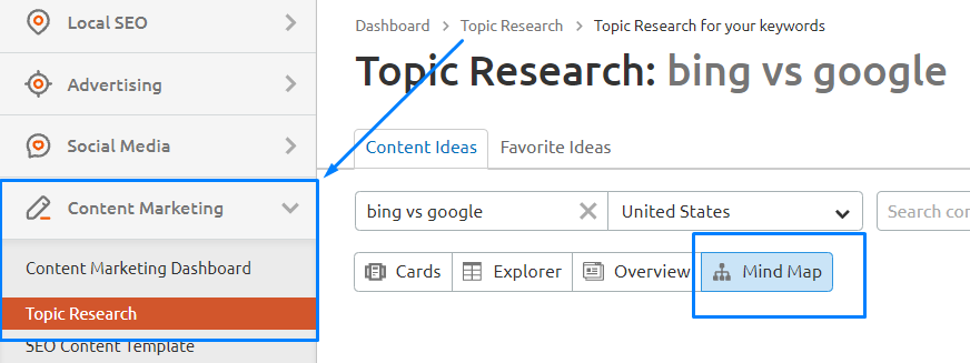 Semrush Topic Research tool