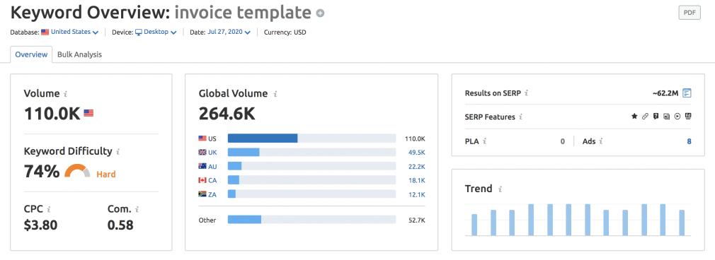 invoice template keyword data screenshot