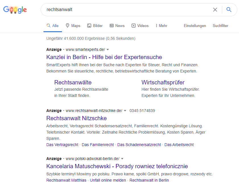 SERP-Funktion Google Ads