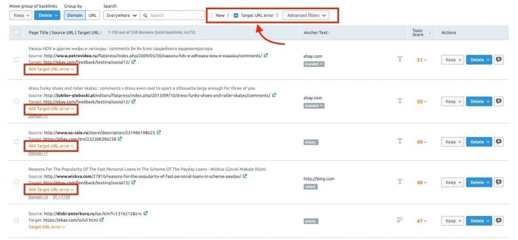 target url error example to find broken links