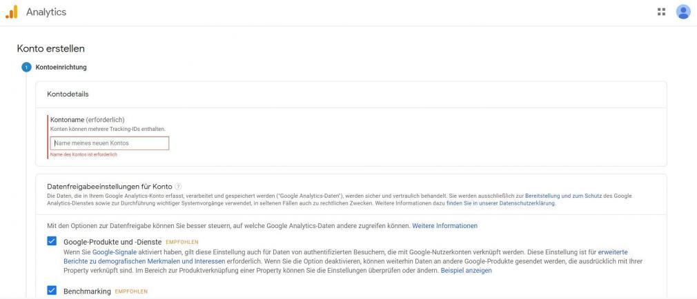 Google Analytics: Konto erstellen