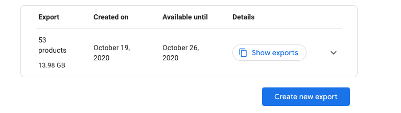 Google email data collection screenshot