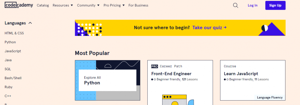 Codeacademy homepage