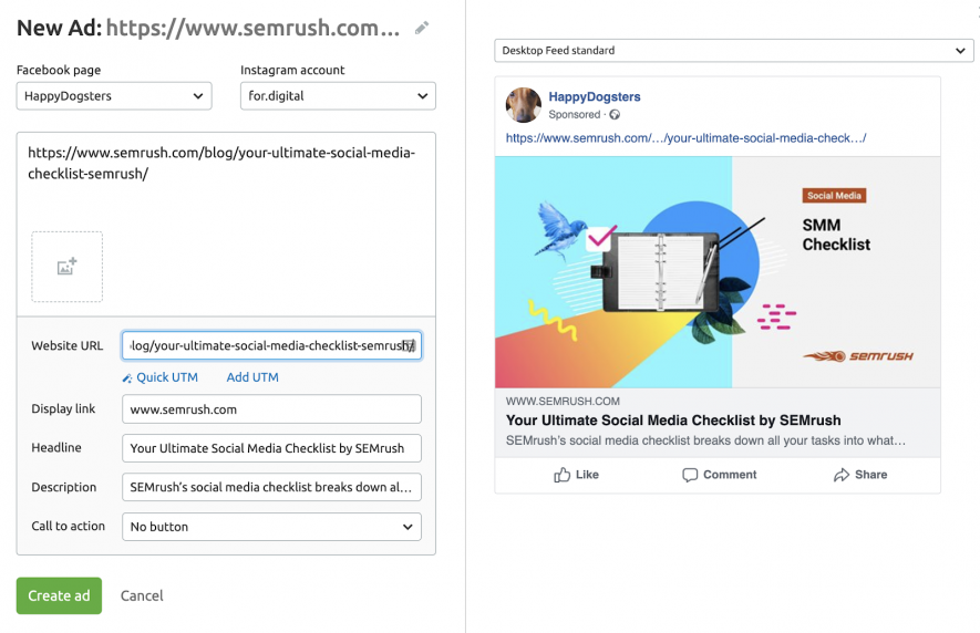 semrush social media ads