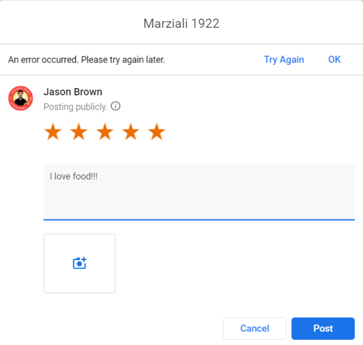 Unable to leave a Google review.