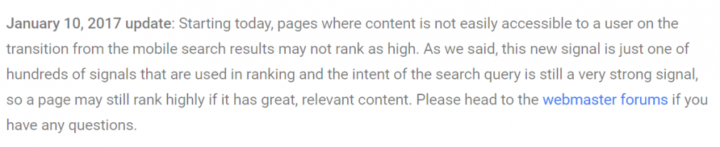 Google mobile popup penalty update