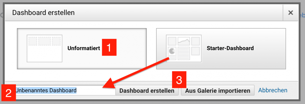 Dashboard in Google Analytics neu anlegen