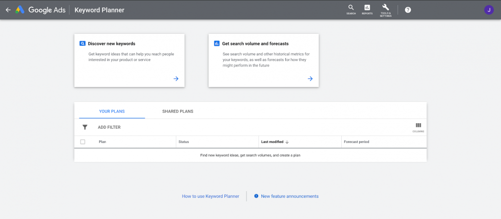 keyword planner discover new keywords