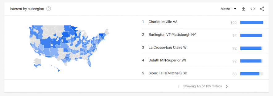 Interest by Subregion on Google Trends