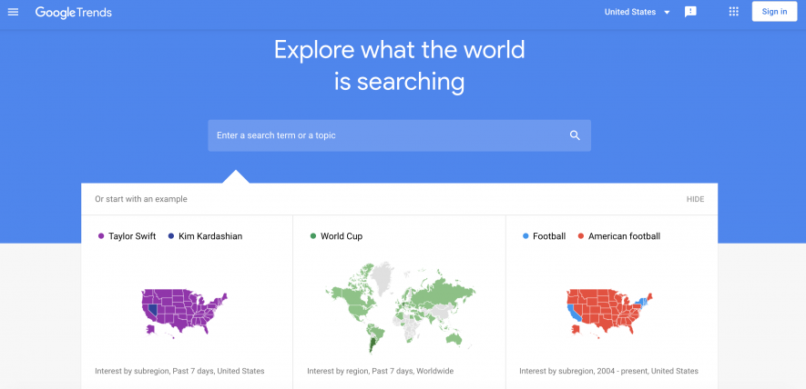 Google Trends homepage screenshot