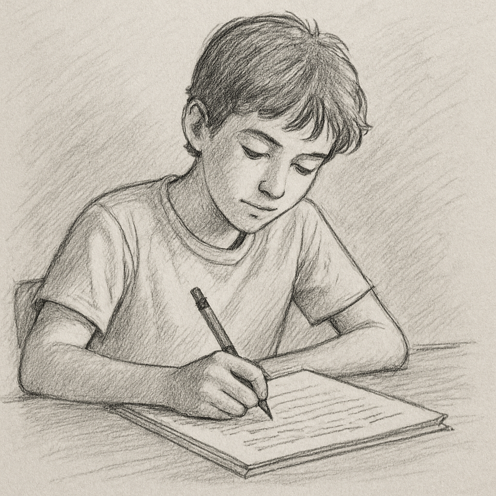 student writing an essay