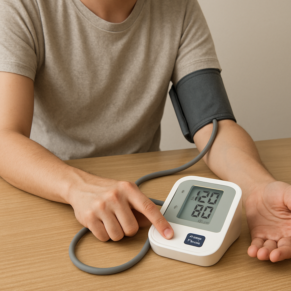 Person measuring blood pressure