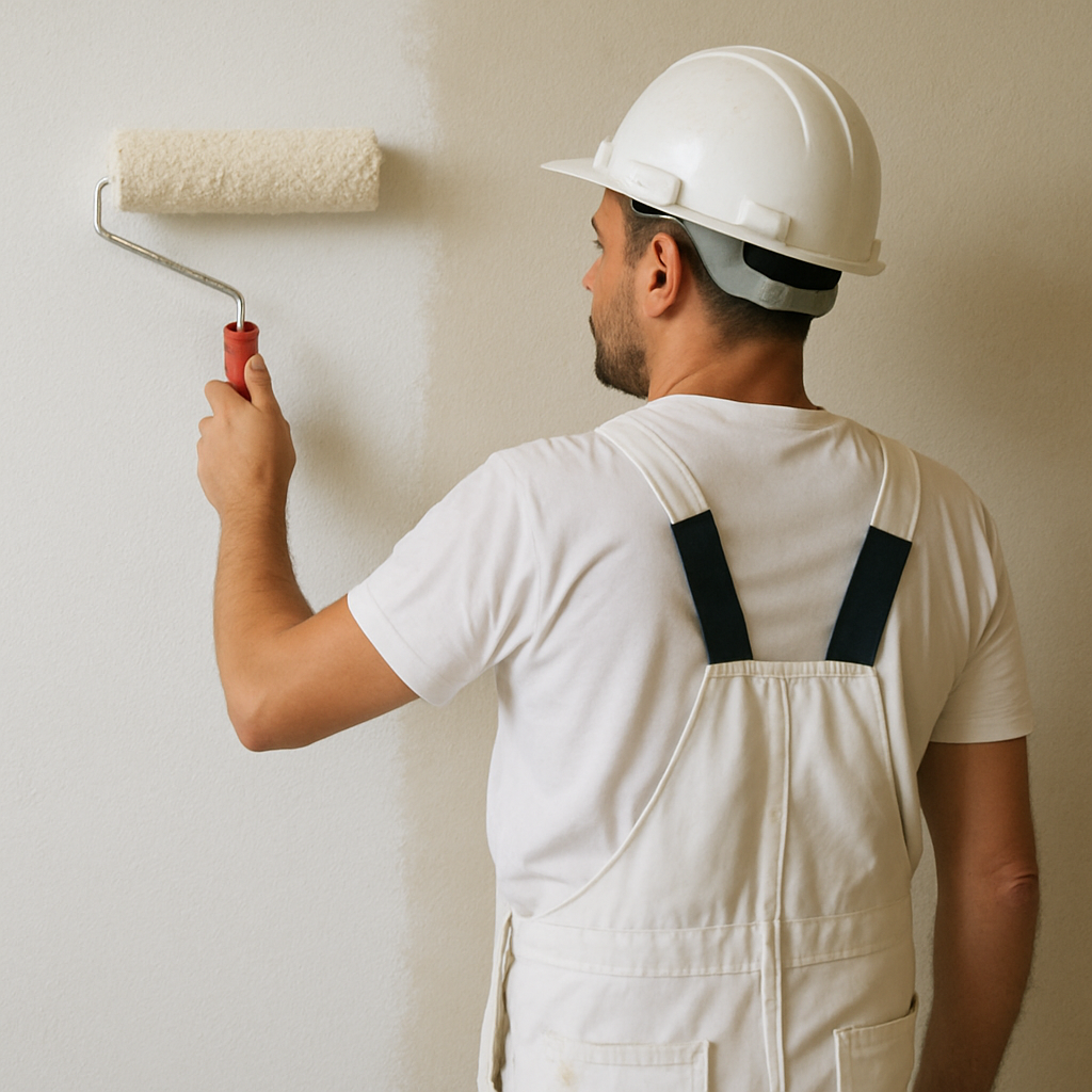 Painter working on wall