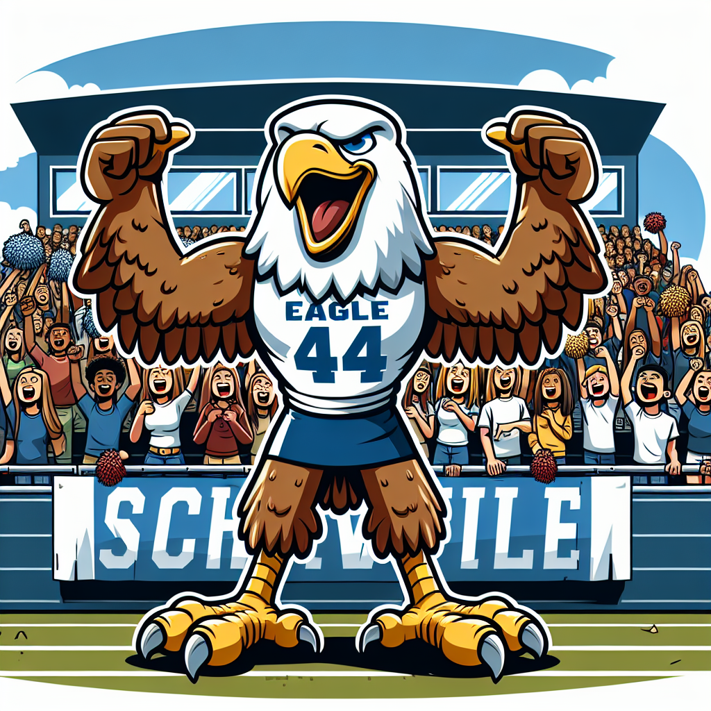 Image of an eagle mascot rallying a crowd at a sporting event.