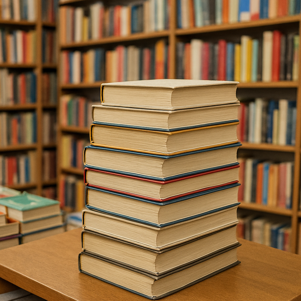 livros empilhados em uma livraria