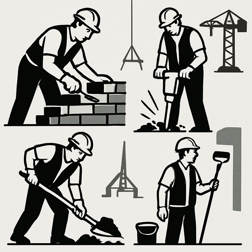 Various construction labor tasks