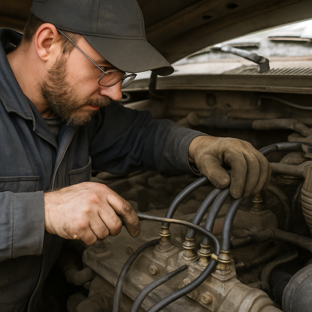 Mechanic working on fuel lines