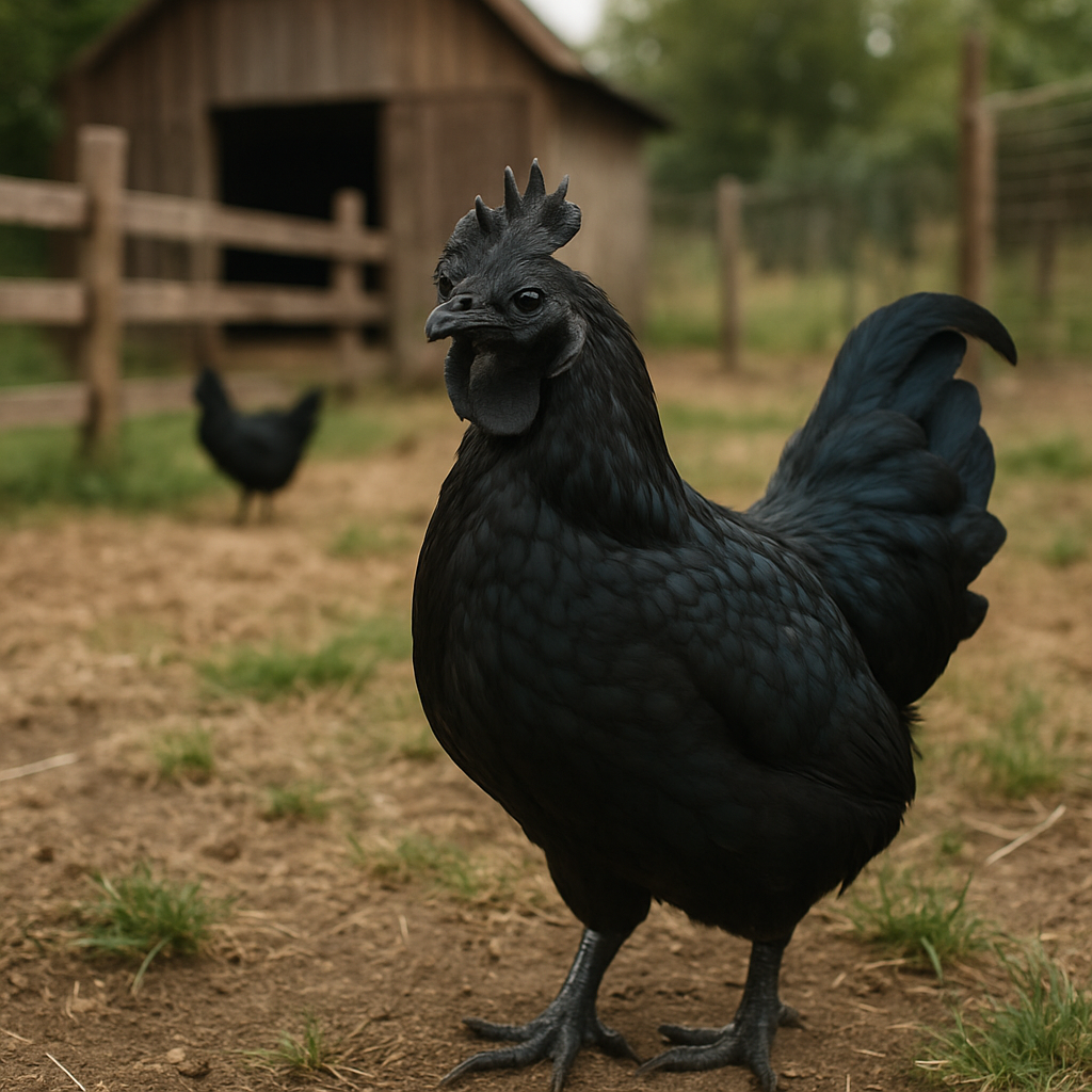 Ayam Cemani For Sale in a farm setting