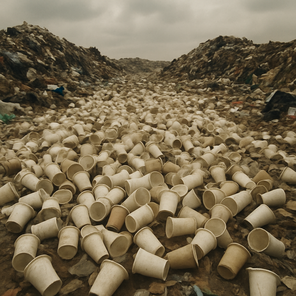 Landfill with disposable cups