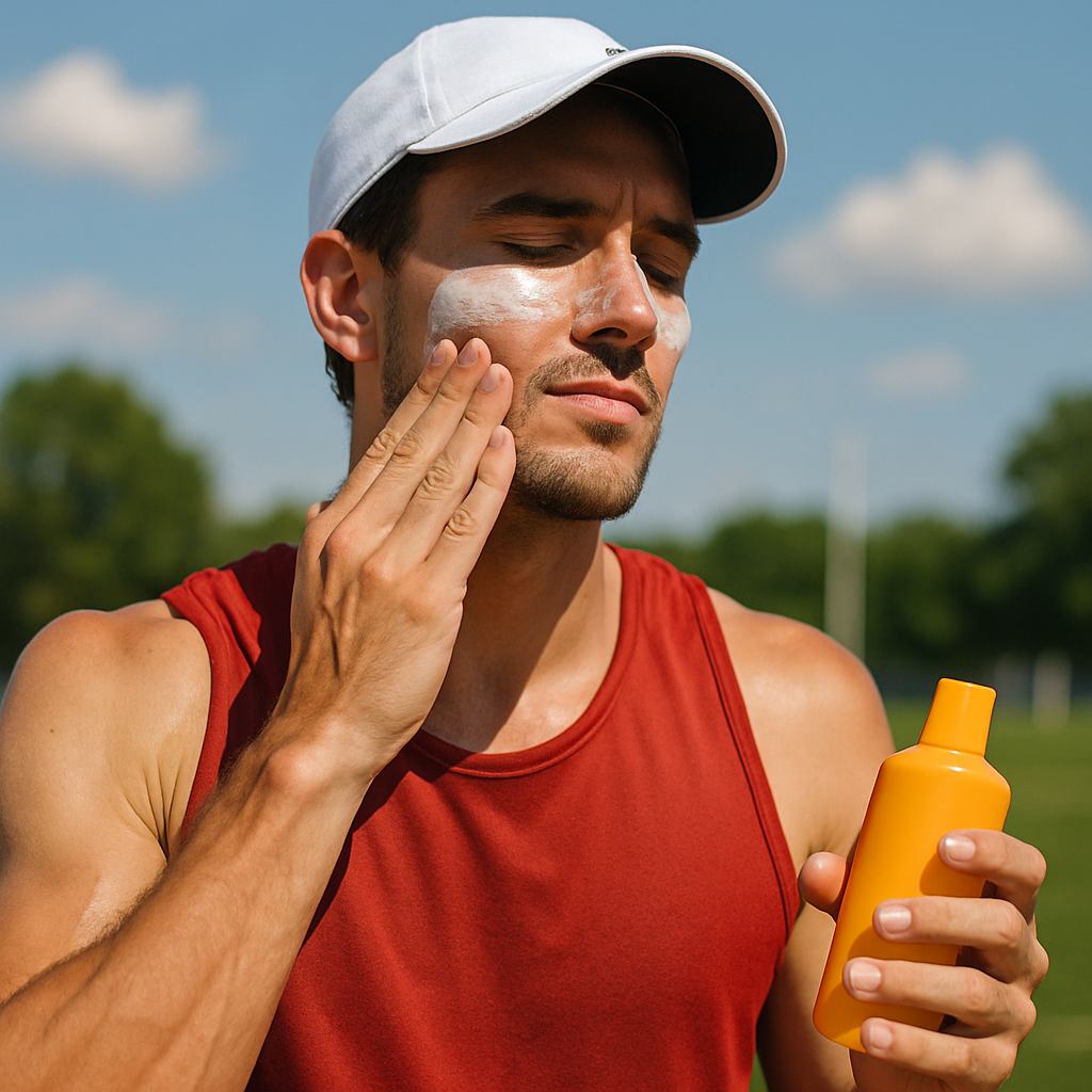 athlete applying sunscreen