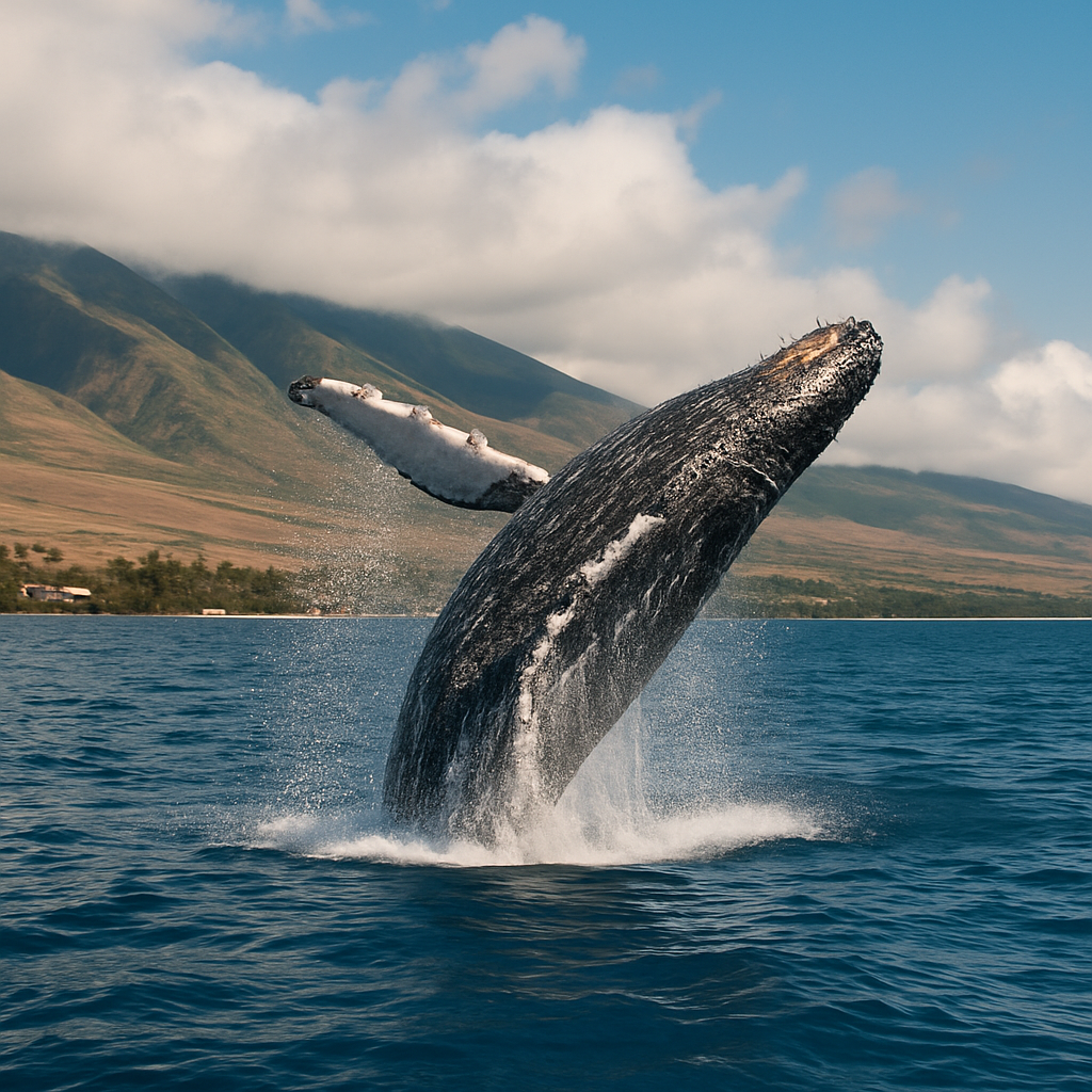 Humpback whale breaching in Maui waters