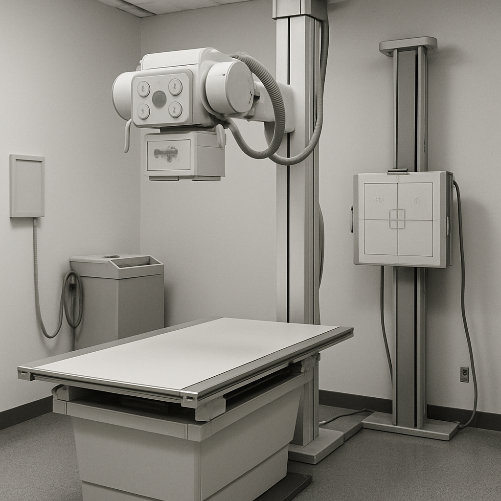 Image of a traditional x-ray machine in a hospital setting