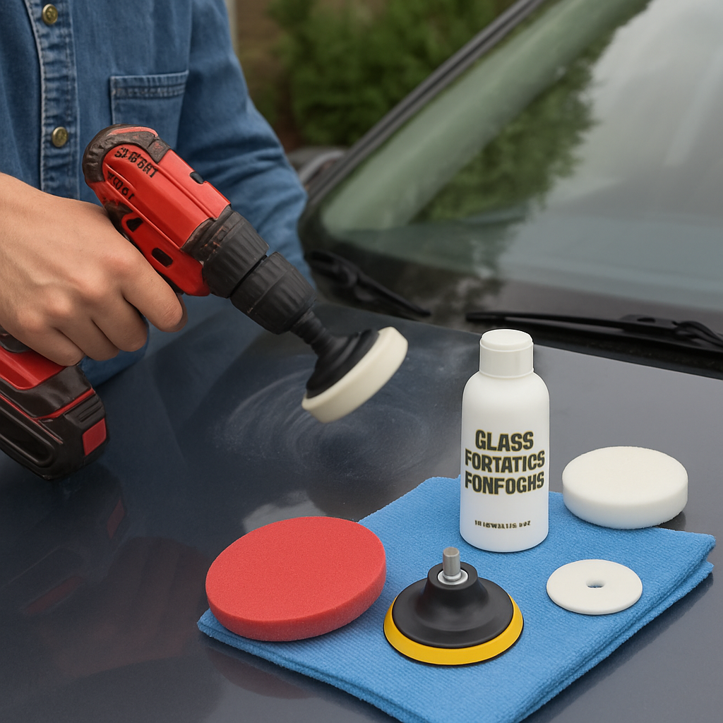 Person using a glass polishing kit