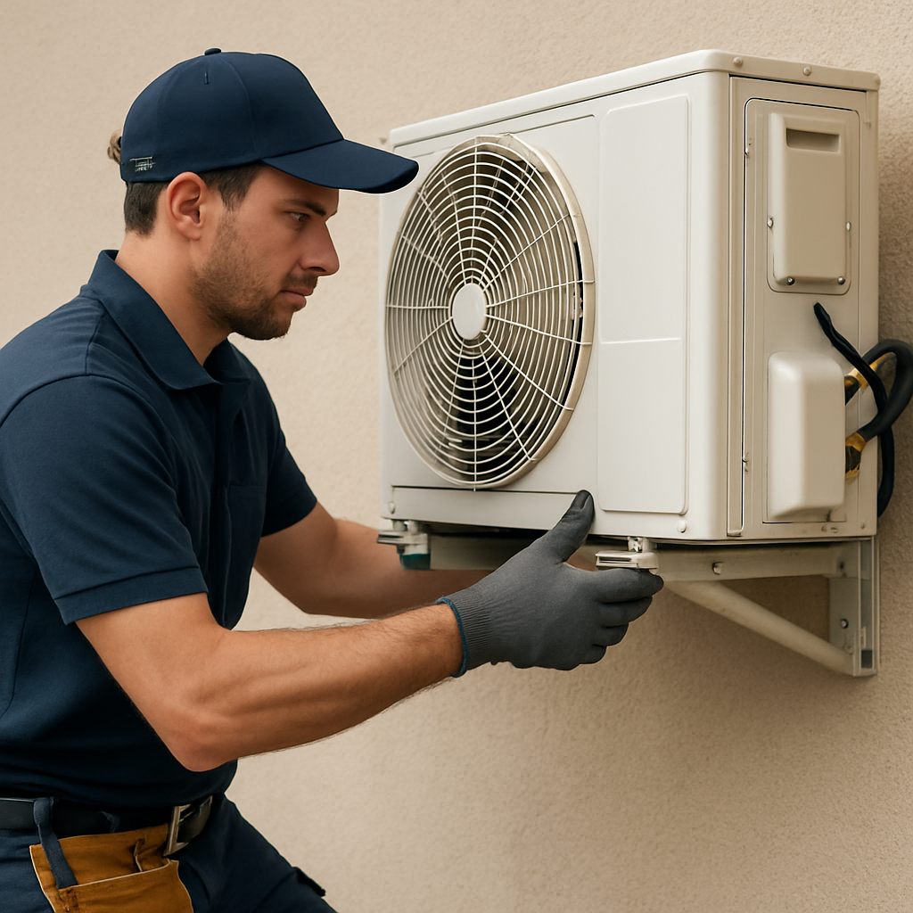 Professional installing AC unit
