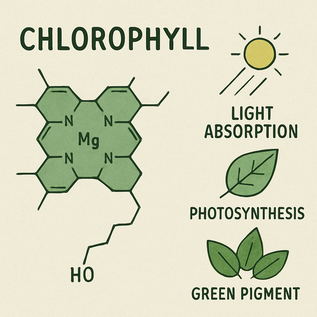 An illustration of chlorophyll molecules and their properties