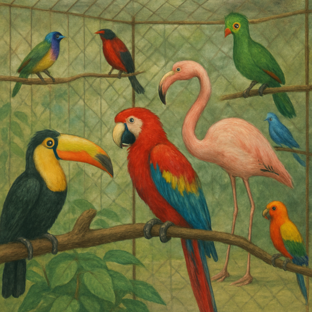 Exotic Birds in Aviary