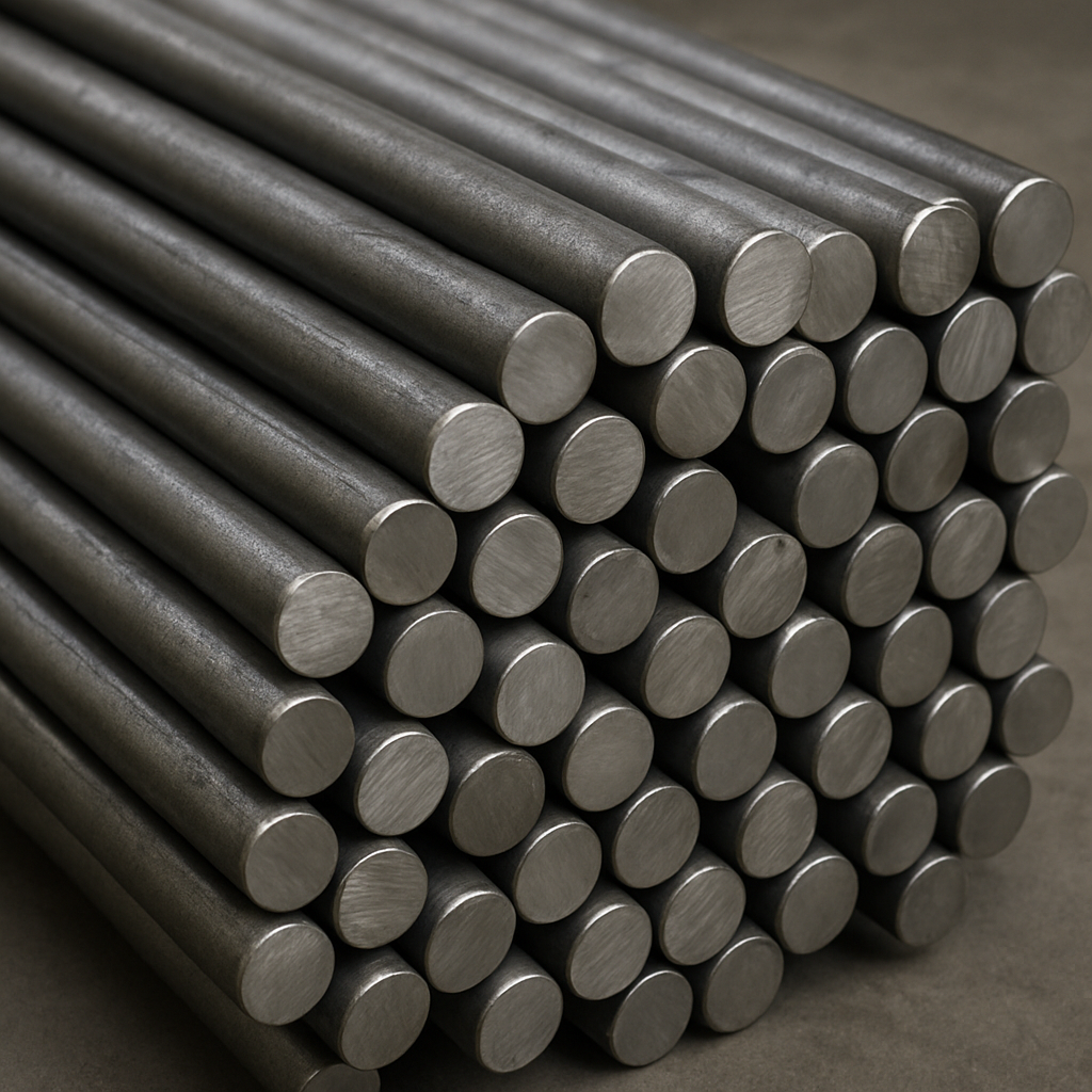 Alloy steel rods stacked neatly