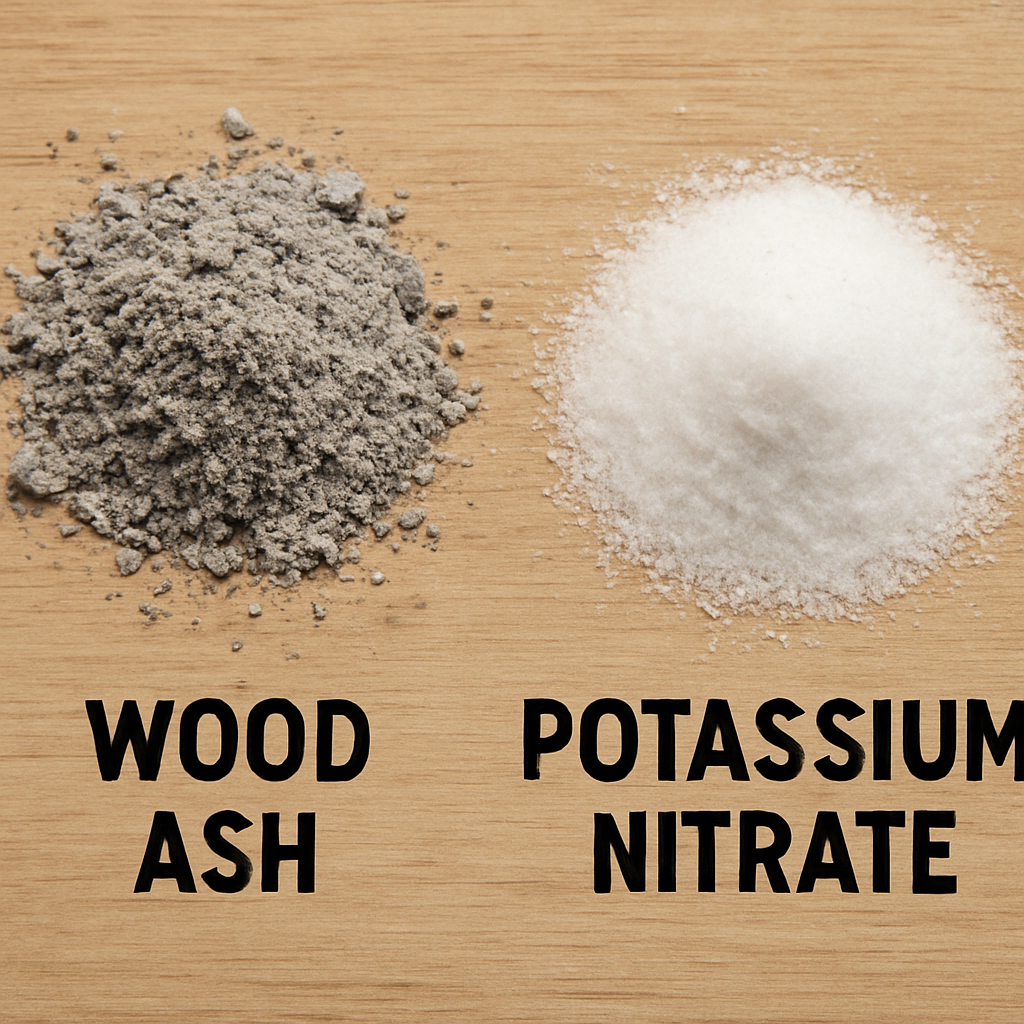 Wood ash and potassium nitrate