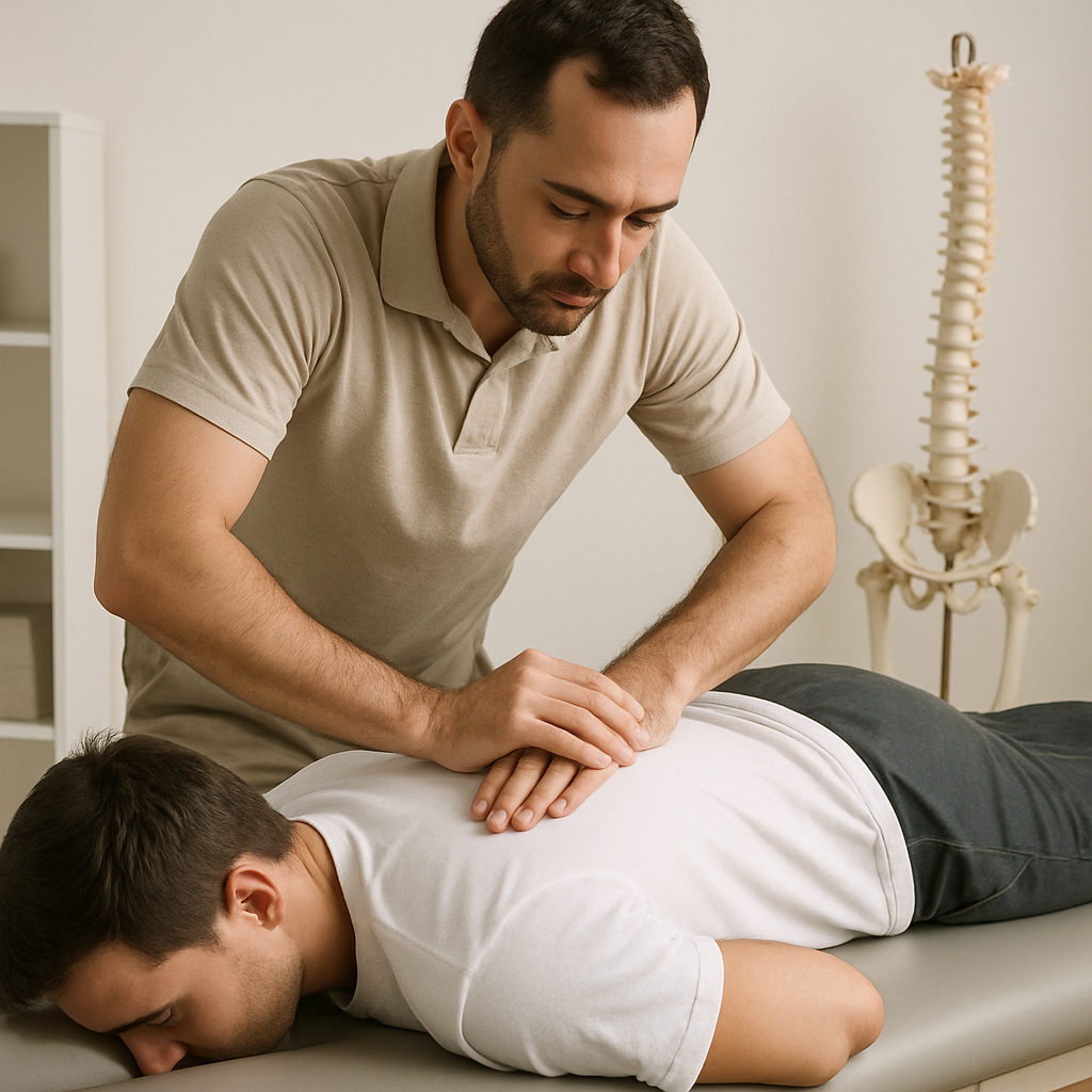 Chiropractor performing spinal adjustment
