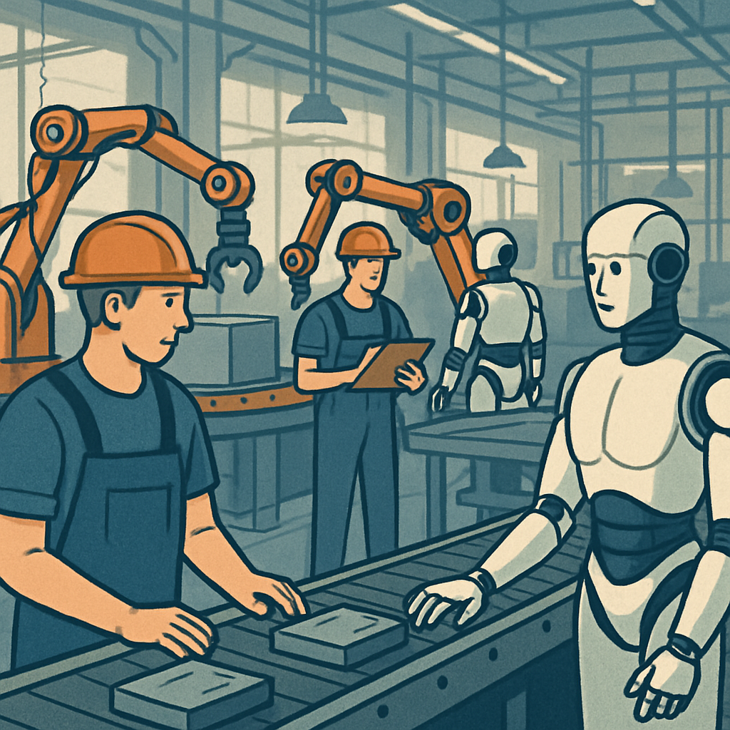 Robots working alongside humans in an industrial setting
