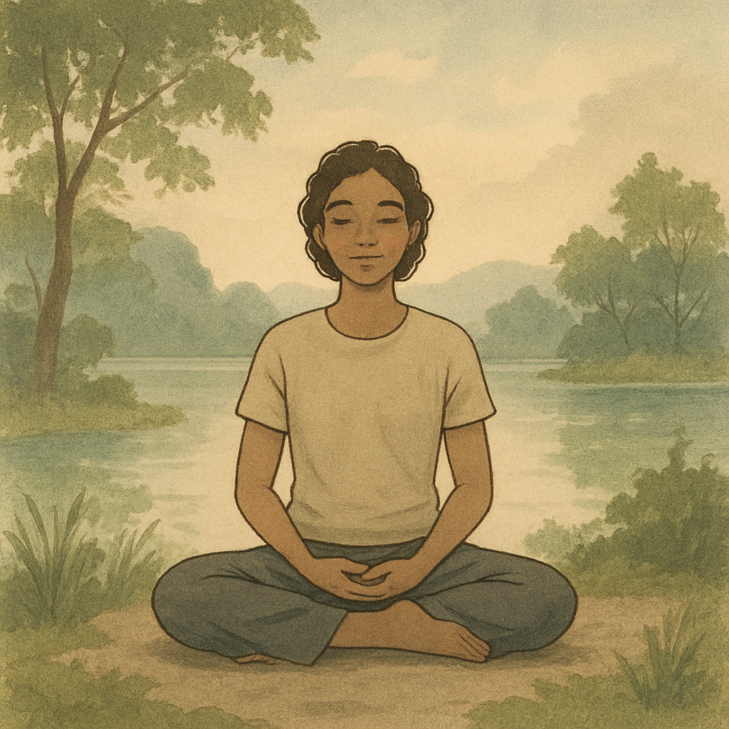 A person meditating in a serene environment