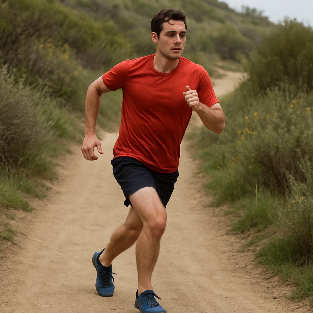 Flat footed athlete running on a trail