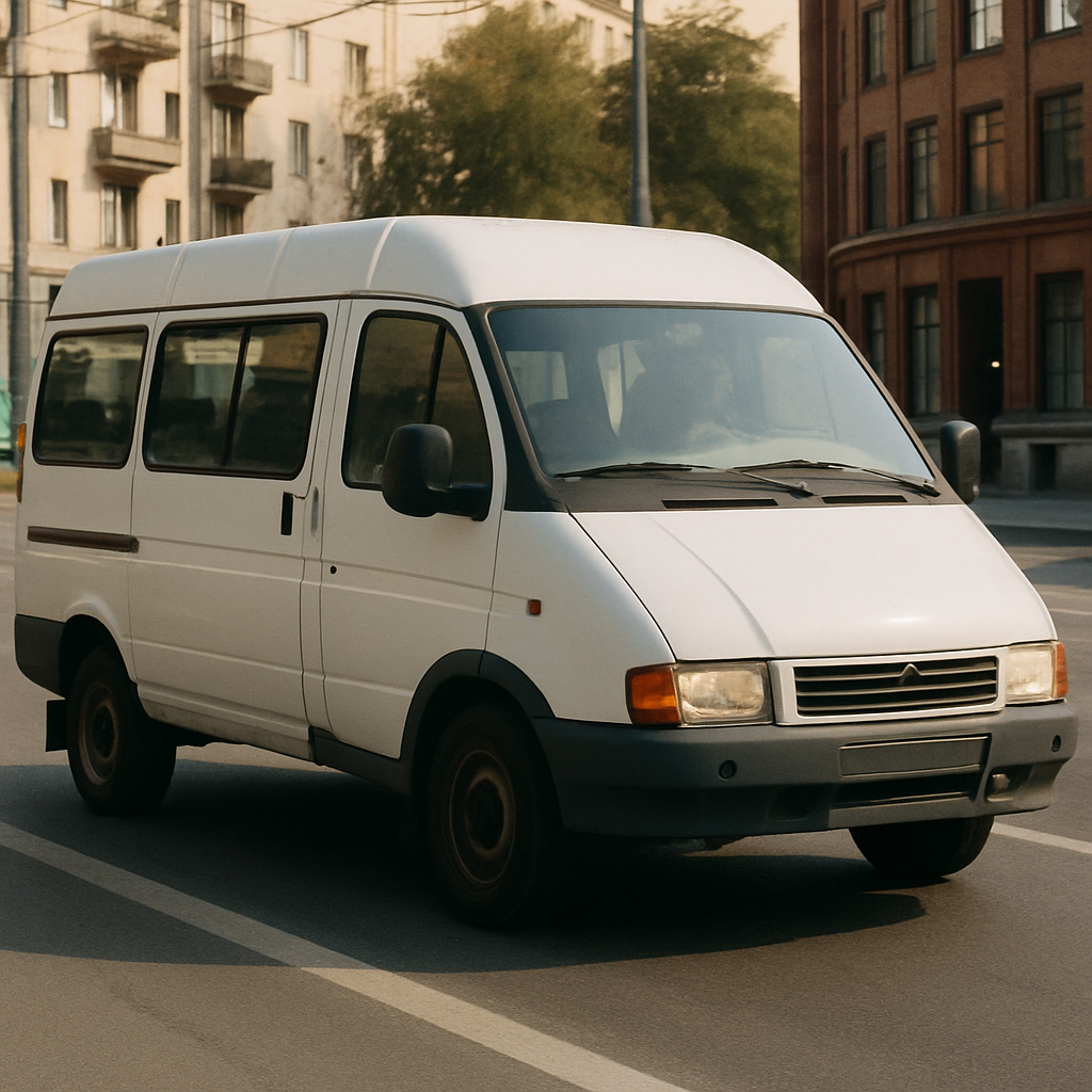 Close-up of a minibus on a city street