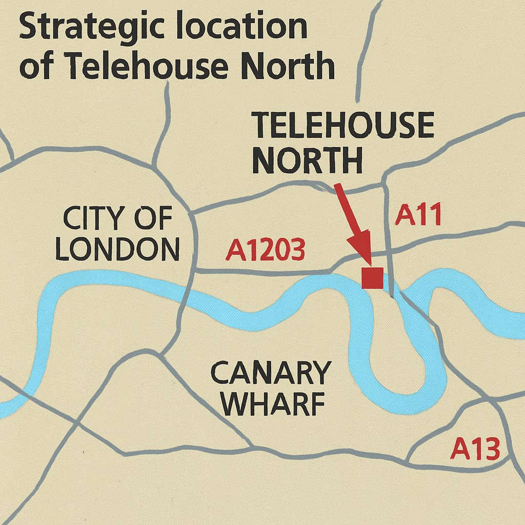 Map showing the strategic location of Telehouse North