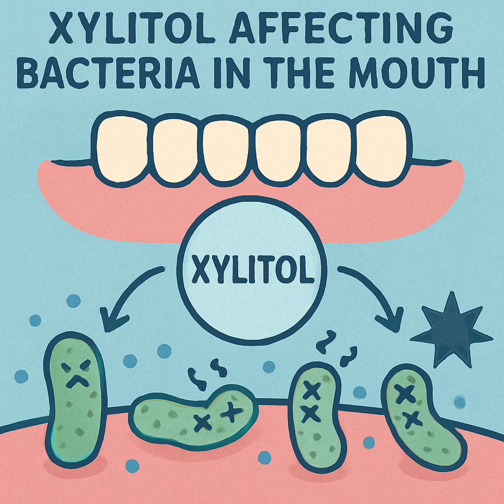 Image illustrating the process of xylitol affecting bacteria in the mouth