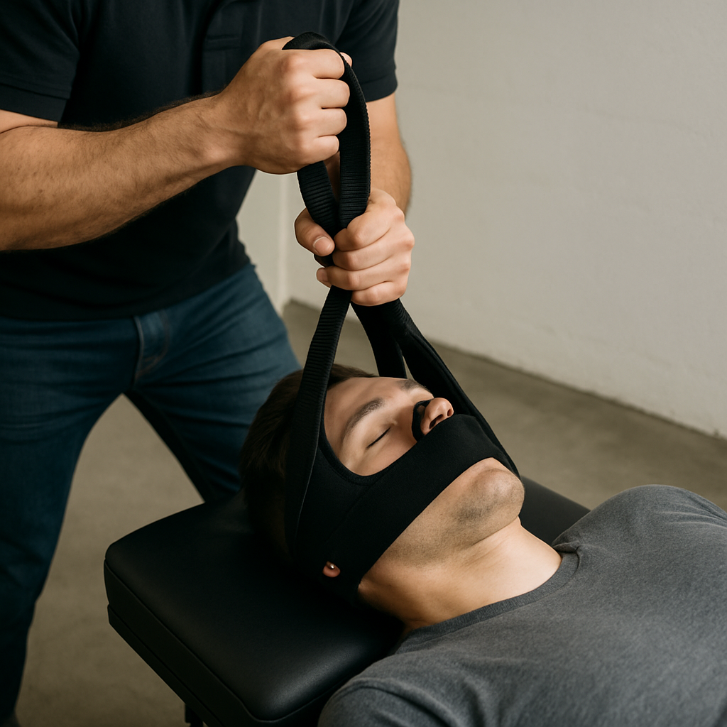 Patient receiving Y Strap chiropractic adjustment