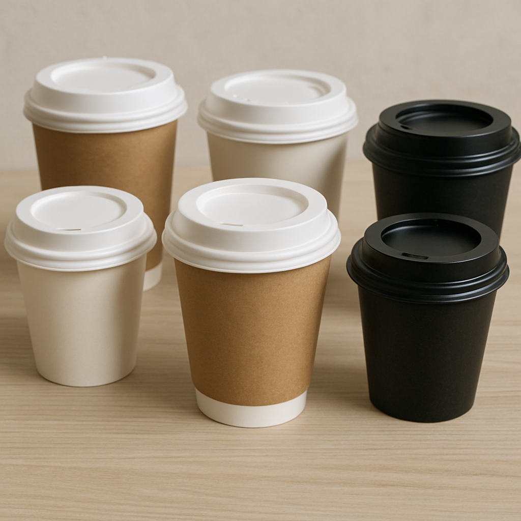 Assortment of coffee cups with lids