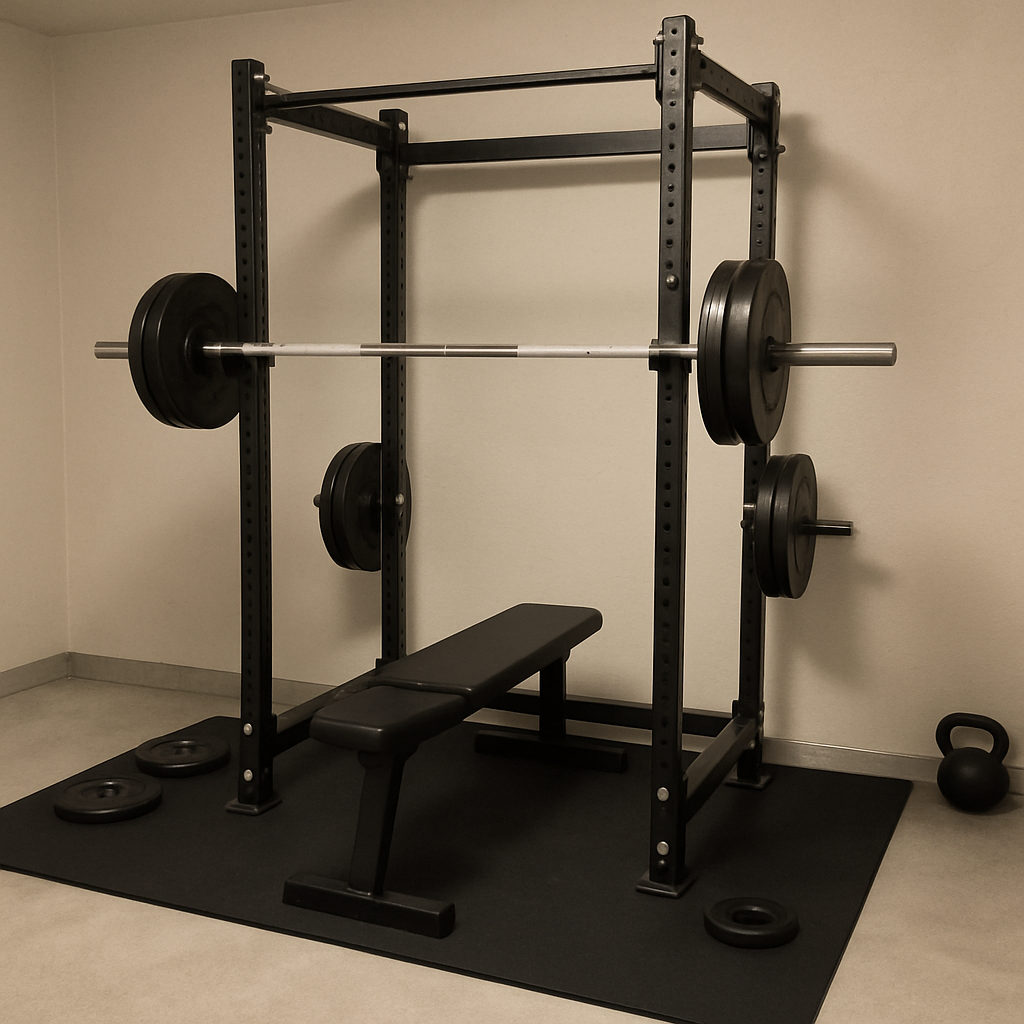 Power rack setup in home gym