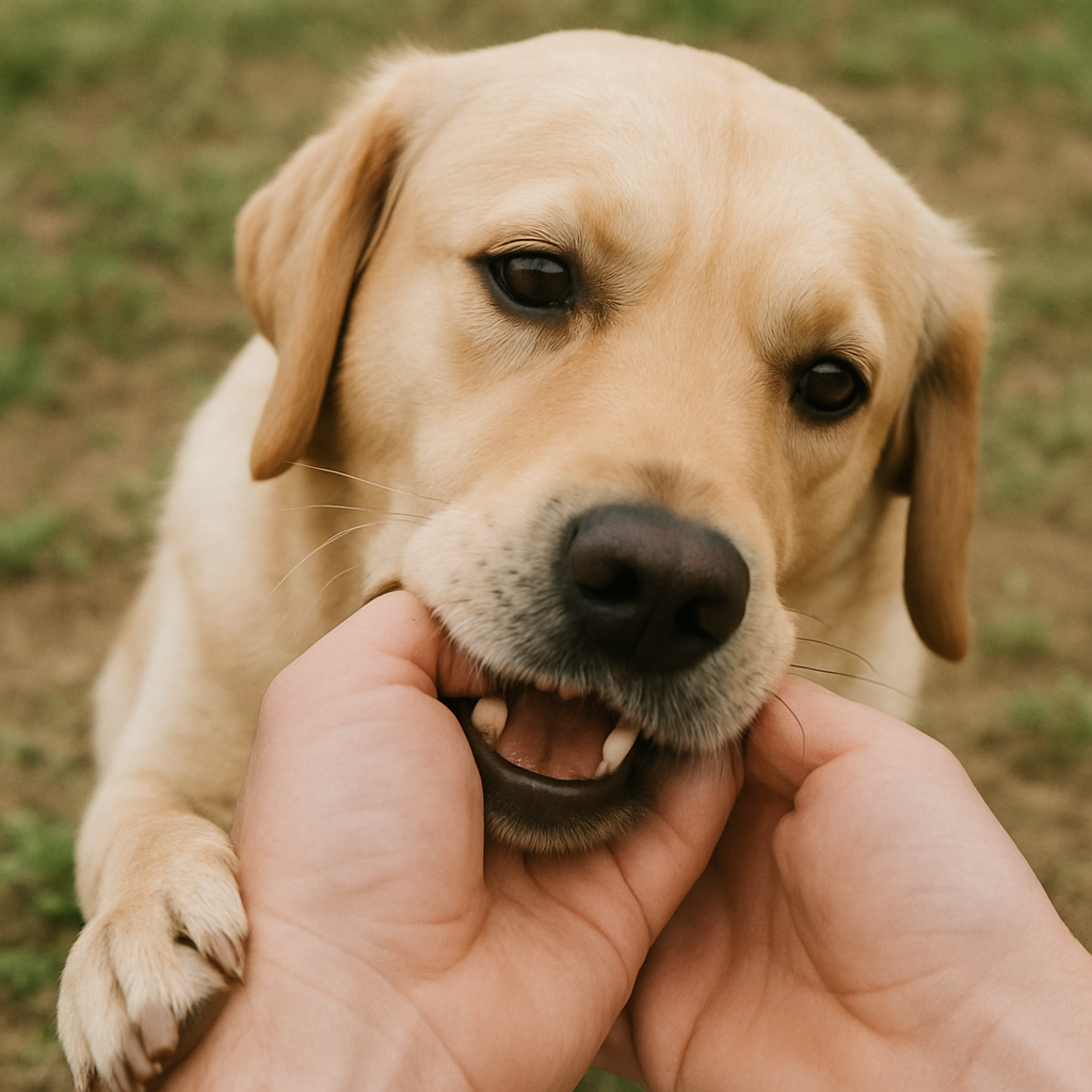 Dog mouthing a hand