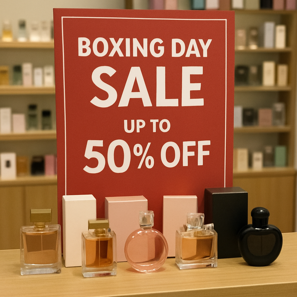 Boxing Day perfume sale display